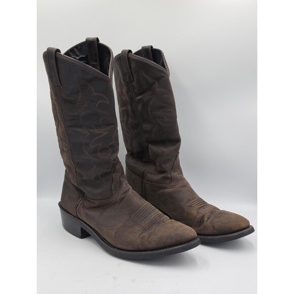Old West Nubuck Mens Brown Leather Cowboy Western Boots 10.5 EE TBM3051 main image 7